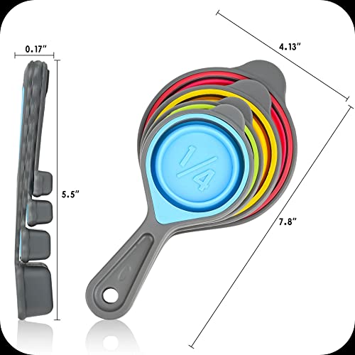Hotsyang Collapsible Measuring Cups And Spoons Set,8 Piece Portable Silicone Measuring Cups And Spoons For Liquid & Dry Measuring, Food Grade Silicone Measuring Tools Set,Yellow Color (Random Rainbow) #TOP2