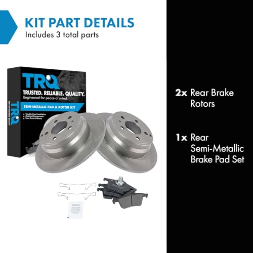 Image of TRQ Rear Brake Pad and Rotor Set Semi Metallic Rotors Compatible with 2000 Volvo V70