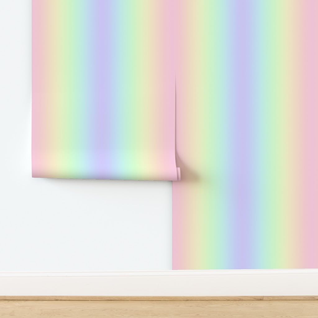 Spoonflower Removable Wallpaper 6ft x 2ft - Rainbow Pastel Fairy Mermaid Unicorn Pink Yellow Ombre Custom Pre-Pasted Wallpaper