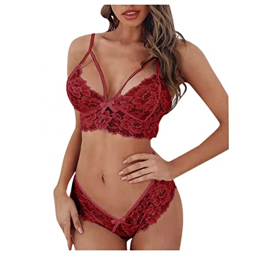 Vedolay Women Lingerie Sexy,Two Piece Lingerie for Women Sexy Butterfly Underwear Lingerie Lace Sleepwear Lingerie Sexy Fashion Lingerie Set Red