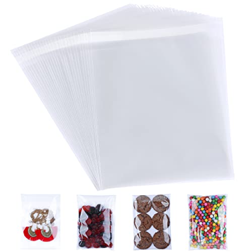 CELLOMANIA Self Seal Clear Cellophane Bags Pack of 100 (5 x 7 Inches) Self Adhesive Cookies Bags, Small Cellophane Bags for Cookies, Sweets, Gifts, Jewelry, A6-A10 cards, Transparent