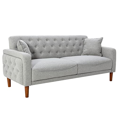Aoowow Linen Fabric Sofas and Couches 78 Inches Long, Mid Century Modern Couch Tufted Back Sofa with 2 Throw Pillows, Armrest and Wooden Legs for Living Room, Apartment, Bedroom (Grey) Aoowow Linen Fabric Sofas and Couches 78 Inches Long, Mid Century Modern Couch Tufted Back Sofa with 2 Throw Pillows, Armrest and Wooden Legs for Living Room, Apartment, Bedroom (Grey)