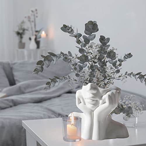 Versatile Kas Modern Ceramic Face Vases For Flowers Boho Floreros Unique Decorative Flower Head Girl Vase Small White Female Bust Decor Abstract Hand Jarrones Decorativos Aesthetic Centerpieces Home #TOP2