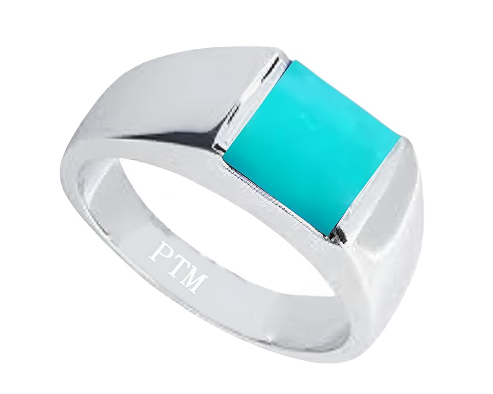 925 Sterling Silver Firoza/Turquoise 3.25 Ratti to 10.25 Ratti or 3 carat to 9.5 cts Natural Gemstone Bis Hallmark Ring for Men & Women