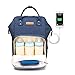 Wickelrucksack mit USB Anschluss, Große Baby Wickeltasche mit Wickelunterlage, Oxford Mama Rucksack, Babytasche für Unterwegs, Reiserucksack für kinderwagen mit Haken (Blau)