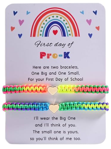 Image of First Day Of Kindergarten Pre K School Mommy And Me Bracelets Gifts, Back To School String Matching Bracelet Set For Mom Daughter Son