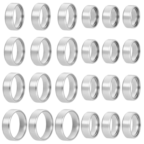 NBEADS 24 pieza de Anillos de Dedo de Acero Inoxidable de 8 tamaños, Anillo de Boda con Incrustaciones Lisas de 16-23.1mm En Blanco para Hacer Joyas Hechas A Mano, Plata