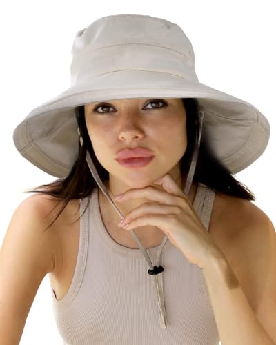 Sun Hats for Women Gardening Hat Wide Brim Ponytail Beach Sun Protection Breathable Cotton Summer Hat with Fold-Up Brim