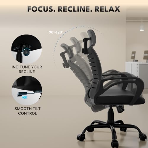 Image of beAAtho Verona Mesh High Back Ergonomic Home Office Chair with 3-Years Limited Warranty by beAAtho, Tilting & Height Adjustable Mechanism, Heavy Duty Metal Base Ideal for Office Work & Study (Black)