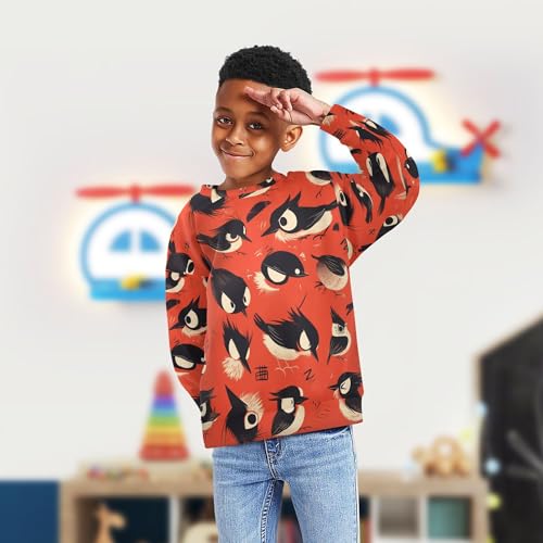 JUNZAN Cute Cartoon Woodpecker Red Kids Girls Sweatshirt Hoodie Fleece Tops Clothing Shirts Athletic 4T4