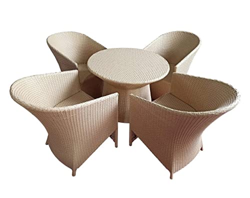 Image of Artic Fashion D-15 Chairs Table Set 4+1 Wicker Patio Furniture Sets 4 Chair and 1 Table for Garden Balcony Bedroom Powder Coated Frame Uv Protected Wicker (Cream)