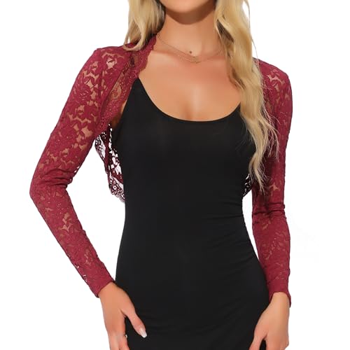 Image of Allegra K Floral Lace Bolero Shrug for Women Elegant Long Sleeve Sheer Cropped Lace Cardigan