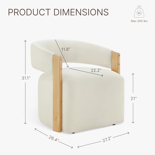 Image of KISLOT Upholstered Dining Chairs Set of 1, Modern Rolling Dining Chairs with Hidden Casters, Wooden Arm Kitchen Chairs with Linen Look Fabric, Padded Barrel Chairs for Dining Room, Kitchen, Linen