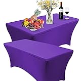 Reliancer Tischdecke, rechteckig, Elastan, Spanntischtuch mit 4-Wege-Dehnung, Stretch-Tischdecke für draußen, Party, DJ, Messe, Bankett, Lieferanten, Hochzeiten, Feiern, 2 Stück 2PC 8FT violett