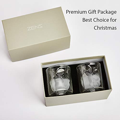 ZENS Whiskey Glass Set,Hand Blown Double Walled Lowball Scotch Whiskey Glasses of 2,Unique Octagonal 7.4oz Old Fashioned Glasses for Bourbon,Cognac Gift - Thumbnail 6
