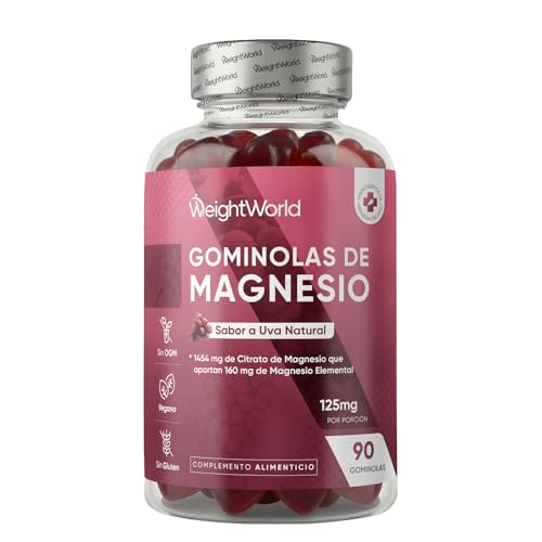 Citrato de Magnesio Gominolas - 90 Gominolas Sabor a Uva, 1454 mg que Aportan 160 mg de Magnesio Elemental - Para 45 Días, Apto para Veganos, Sin Lactosa ni OGM