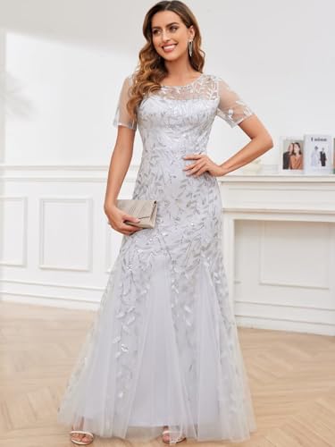 Sequin Mother of The Bride Dresses for Women Long Tulle Mermaid Formal Evening Gown with Sleeves2