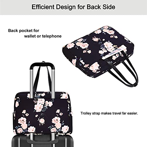 Mosiso Laptop Tote Bag Compatible With Macbook Pro 16 Inch 2021 2022 M1 A2485/ 2019-2020 A2141 & 15-15.6 Inch Notebook, Camellia Polyester Travel Work Briefcase With Front Pocket & Pu Handle, Black #TOP2
