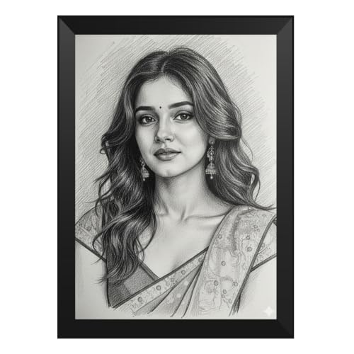 Image of Customized Pencil Sketch Photo Frame | A4 Size (9x13 Inch) Black Wall Hanging Frame | Personalized Gift for Birthday, Anniversary & Home Decor
