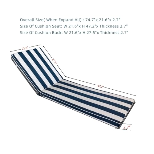 Outdoor Chaise Lounge Cushion Set of 2 for Outdoor Furniture 74x21x2.7 inch Premium Lounge Chair Cushions (Navy White Stripe) by Generic - Used condition - Image 2