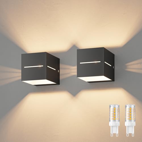 Lampara de pared para dormitorio y pasillo Klighten 2 piezas en negro con luz 3000K