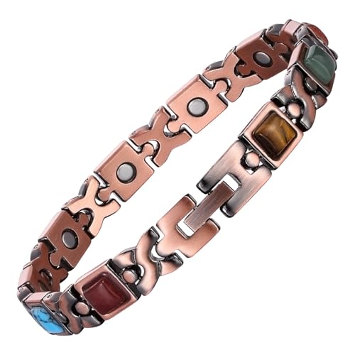 Image of Copper Bracelet for Women 99.9% Pure Copper Crystal Bracelets Link Chain Charm Jewelry Present 3500 Gauss with Adjustment Tool