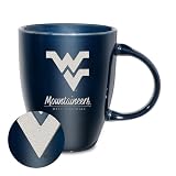Rico Industries NCAA West Virginia Mountaineers Sunburst Navy 18oz Laser Engraved Ceramic Lustre Mug