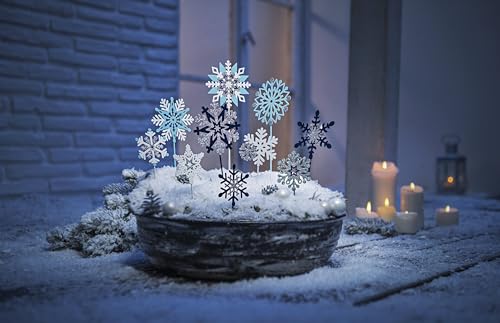 Weltbild Dekostecker Eisblumen 10er-Set - Set mit 2 Größen: 26 BZW. 34 cm hoch, beidseitig lackiert in Hellblau, Dunkelblau und Weiß, partiell veredelt mit Silberglitter – Bild 3