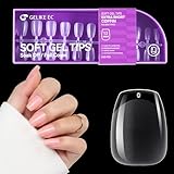 gelike ec Extra Short Coffin Soft Gel Nail Tips Kit - for Soak Off Nail Extensions, Full Cover Extra Short Coffin Shaped, Pre-buff PMMA Resin, Clear Ultra-Thin Design, 12 Sizes, 240 Pieces