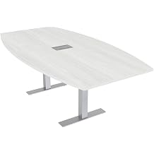 6-Person Boat Shaped Conference Table with Power & Data | Harmony Office Series with Brushed Silver Metal T Bases | Meeting Tables for Offices, Training Rooms, Homes | White Cypress 7