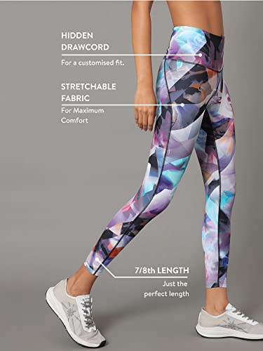 Image of CULT High Waist Running Tights with Side Pocket | Geometric Print | Breathable | Moisture-Wicking | Curved Hem