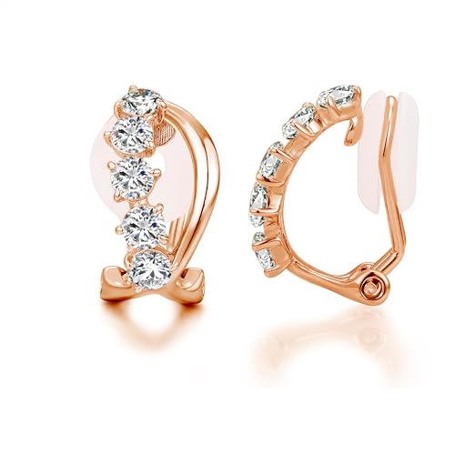 Immobird イヤリング ピンクゴールド レディース 人気 最高級ジルコニア 「優しい葉」シルバー925 金属アレルギー対応 痛くないイヤリング クリスマス 葉の形 ノンホールピアス クリスマスプレゼント 女性 Christmas