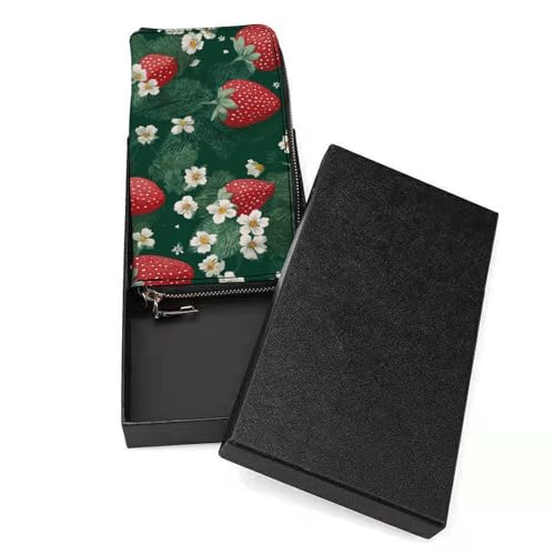 Reds And Greens of The Strawberry PU Leather Clutch Long Bifold Wallet, Coin Purse Credit Pass Case, Durable Card-Holder Money Storage for Women Men3