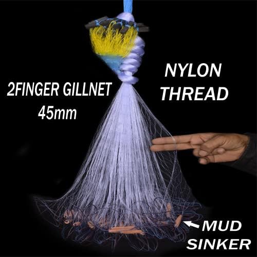 PURKAIT FISHNET 2 FINGER 45mm GILLNET MUD SINKER, HEIGHT 4F, UP LENGHT 50F, DOWN LENGHT 100F Fishing Net