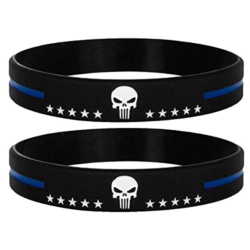 Stryker Products Stryker Thin Blue Line Bracelet Punisher with Stars Police Memorial Support Wristband, Medium