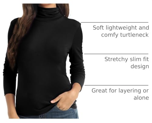 Image of Women's Casual Long Sleeve Turtleneck Tops Slim Fitted Lightweight Base Layer Shirts