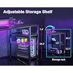 MOTPK Gaming Desk with Led Lights & Power Outlet, 40 Inch Small Gaming Computer Desk with Shelves, Reversible Gamer Desk Table with Adjustable Monitor Stand & Headphone Hook, Carbon Fiber Texture - Image 5