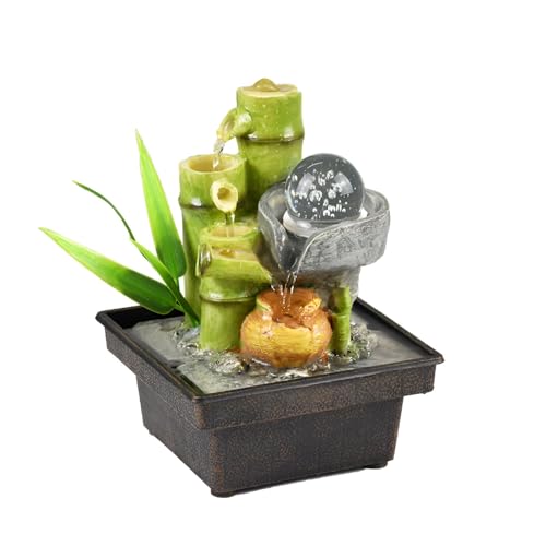 MIXIUJIEN Feng Shui Brunnen aus Bambus, zirkulierendes Wasser + Kristallperlen + Luftbefeuchter, Büro, Wohnzimmer, Schreibtisch, verheißungsvolles dekoratives Geschenk (13 x 13 x 20 cm) (13 x 13 x 20