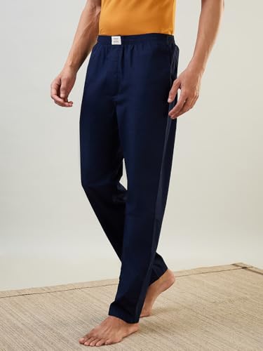 Image of Raymond SleepZ Men Regular Fit Solid Pattern Pure Cotton Pyjama Dark Blue