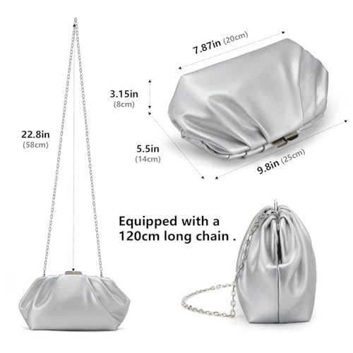 Image of Gurina Pleated PU Clutch Purse for Women Formal - Evening Bag with Detachable Chain for Weddings, Proms