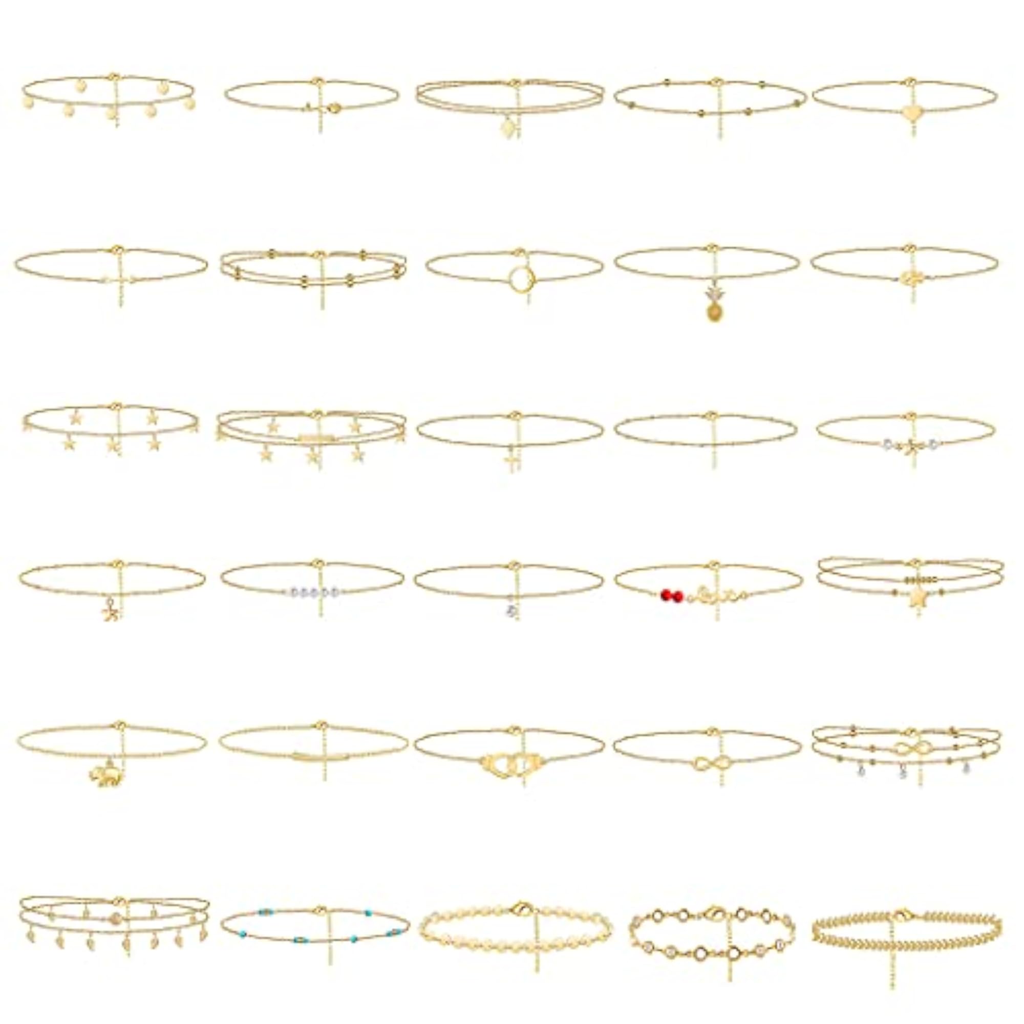30pcs Adjustable Alloy Bead Ankle Bracelets Set