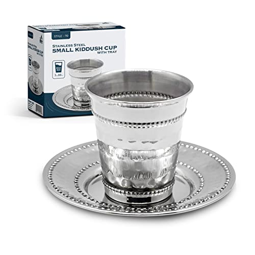 Mini copo Kiddush – Aço inoxidável – Não mancha – Para Shabbat e Páscoa – 100 ml – Judaica Shabbos e