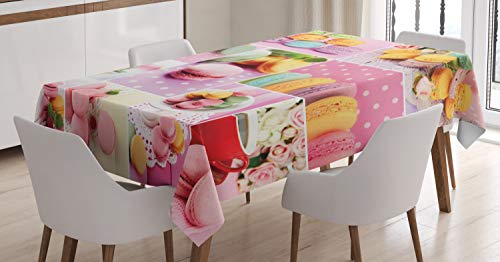 ABAKUHAUS Coloré Nappe, Macarons Points Napkins, Linge de Table Rectangulaire pour Salle à Manger Décor de Cuisine, 140 cm x 200 cm, Gris Rose