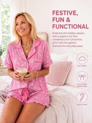 Image of KevaMolly Women Novelty Knotted Candy Cane Christmas Pajama Set