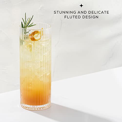 JoyJolt 16oz Fluted Highball Glasses - 2 Ribbed Tall Cocktail Tumblers for Gin, Juice, Water - Image 5