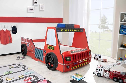 Aileenstore Feuerwehrbett Kinder 90x200 Spielbett Kinderbett Rio Firetruck...