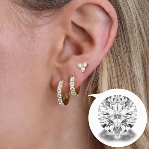 Small Hoop Earrings for Women, Diamond Stud Huggie Cartilage Earrings Set for Multiple Piercing, 3 Pairs Trendy Jewelry Gifts3
