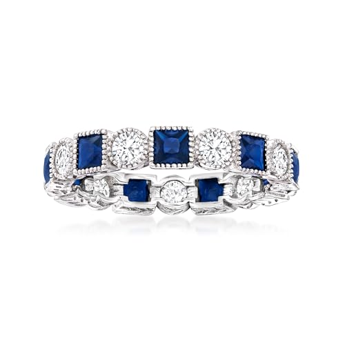Ross-Simons 1.20 ct. t.w. Square Simulated Sapphire and .80 ct. t.w. CZ Eternity Band in Sterling Silver