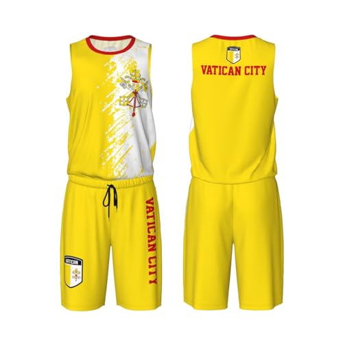 Vatican City Flag Grain (2) Basketball Jersey Uniform Suit for Men Adults Training Athletic Set