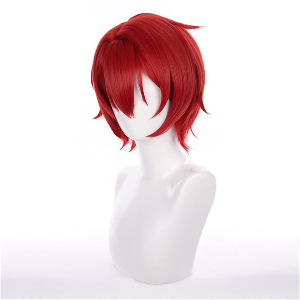 Mystylecos Suou Tsukasa Wig Red Short Anime Synthetic Costume Wig Ensemble Stars Cosplay Wig